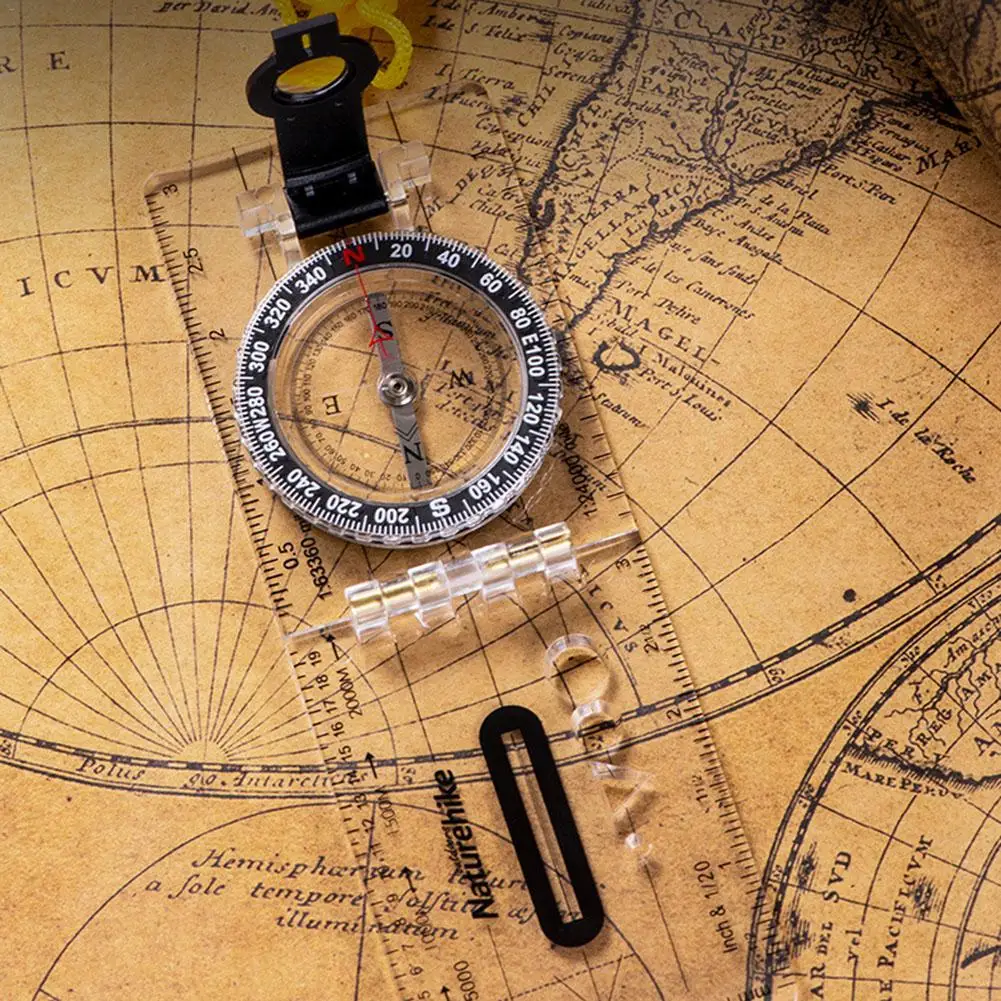 1pc Camping Hiking Compass Outdoor Portable Hiking Camping Ruler Map Magnifier Liquid Filled Compass