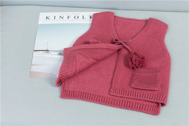 Г. Осенне-зимний стильный Трикотажный жилет для маленьких девочек Однотонный свитер для маленьких девочек детский жилет M8