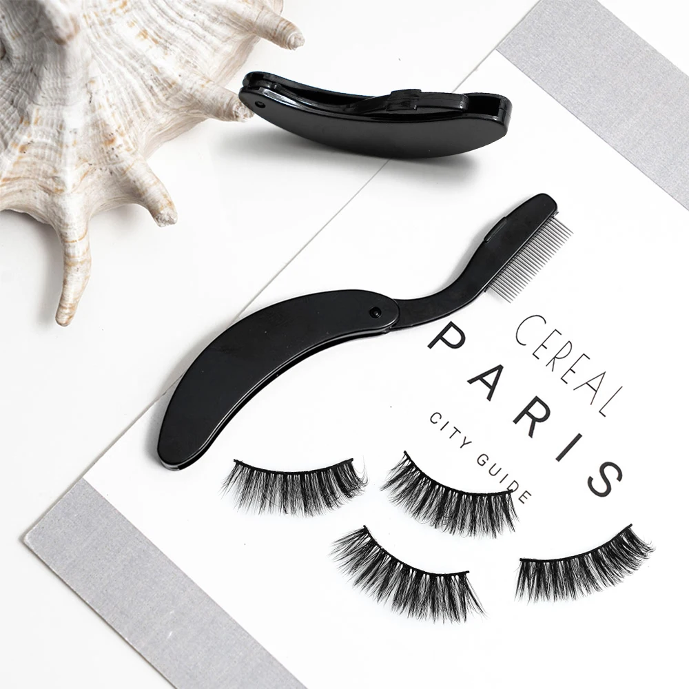 

1 Pcs Black Foldable Eyelash Brush Comb Beauty Makeup Lash Separator Stainless Steel Eyelash Curler Mascara Curl Cosmetic Tool