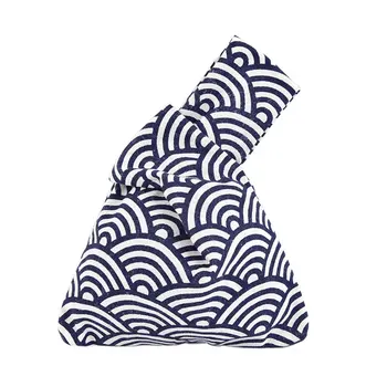 

Women Delicate Cotton Linen Wrist Bag Fashion Mini Portable Small Stripe Lunch Pouch Japanese Style Daily With Handle Tote