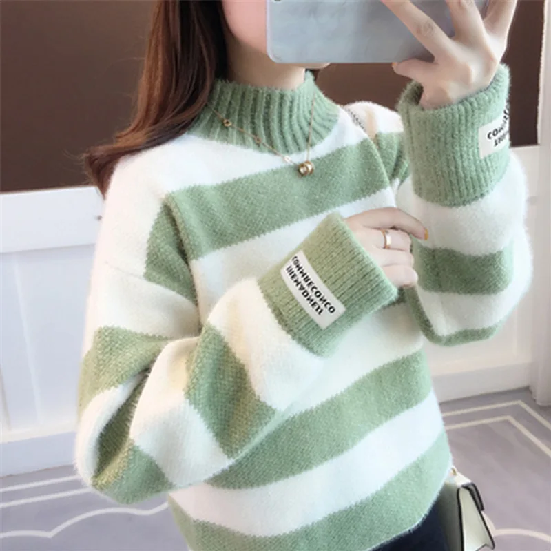 

Thicken 2020 New Large Size Hedging Chenille Knit Bottoming Half High Collar Winter Loose Lazy Sweater Women