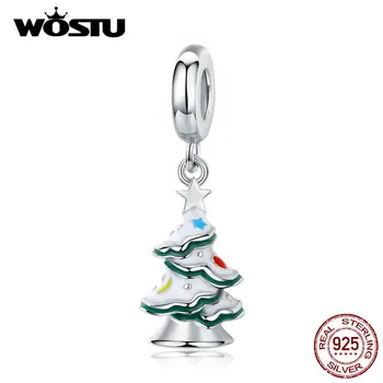 

WOSTU Christmas Gift Real 925 Sterling Silver Christmas Tree Charms Beads Fit Original Bracelet Pendant Holiday Jewelry BKC1356