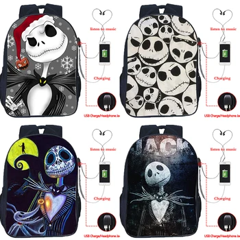 

The Nightmare Before Christmas Backpack USB Charging Backpack Jack Skellington School Bag Backpacks Multifunctional Travel Bags