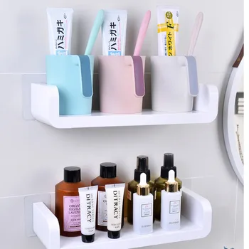 

White Home Storage Holder Waterproof Cosmetic Shelves Wall Hanging Bathroom Shower Shelf Caddy Shower Rack Kitchen Spice Racks