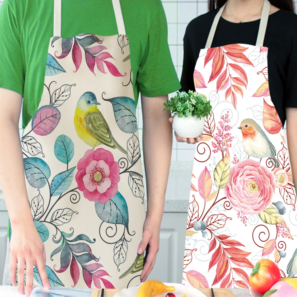 Silstar Tex Flowers And Birds Apron Kitchen Woman Kids Home Ice Cream Dessert Aprons Garden Work Haircut Dress Accessories