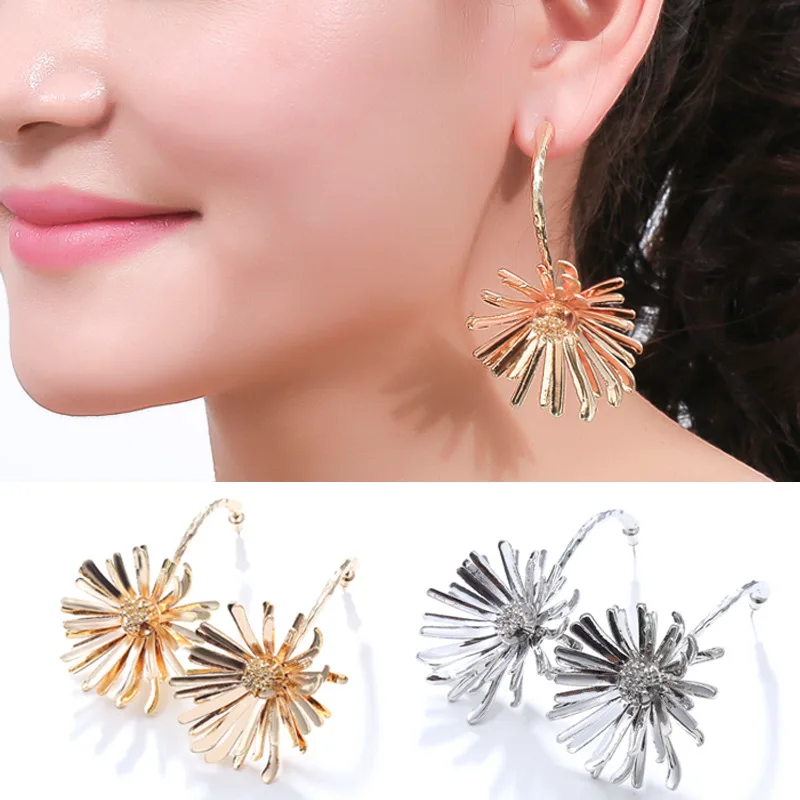 

Fashion Alloy Earrings Exaggerated Big Flower Shape Design Drop Earring For Women Elegant Jewelry