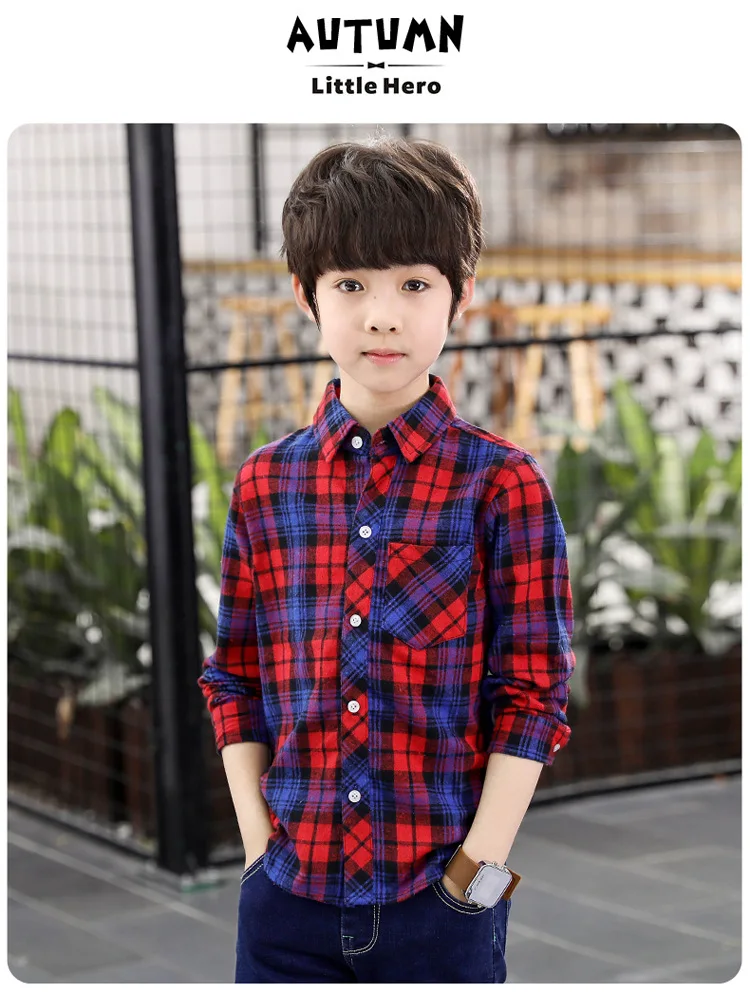 BOY'S Plaid Shirt Long Sleeve New Style Spring And Autumn Korean-style Thin 9-10-Year-Old 12 Big Boy CHILDREN'S Shirt