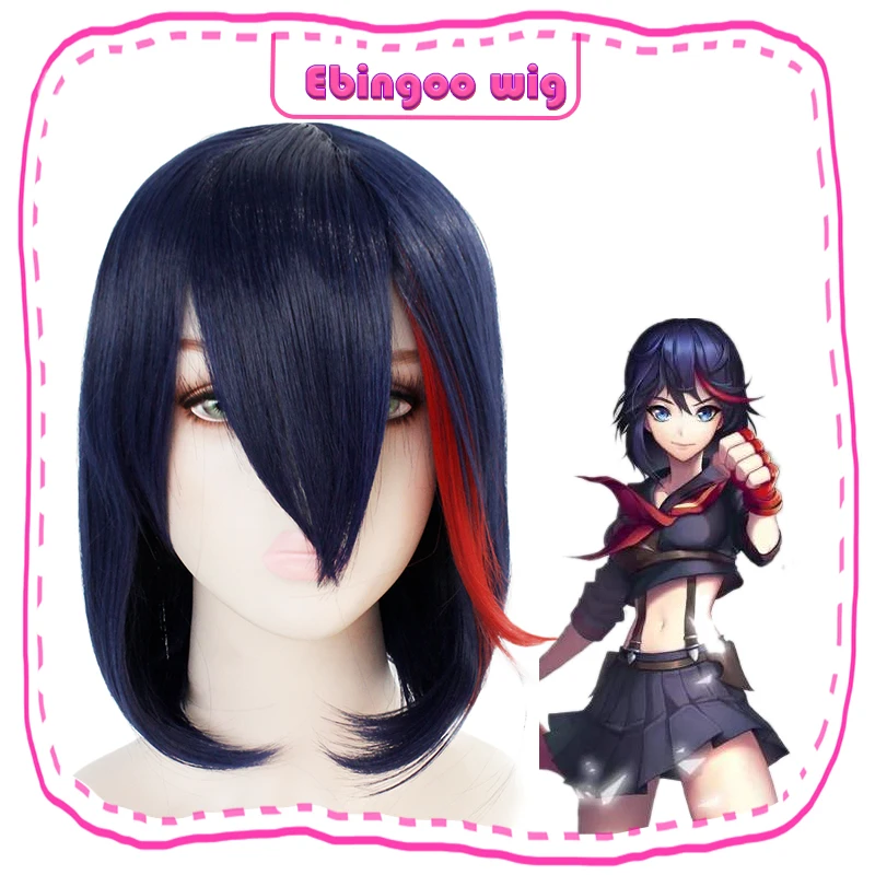 Ebingoo Hair cap+ Kill La Kill Ryuko Matoi короткий натуральный прямой Темно-синий микс красный синтетический костюм косплей парик на Хэллоуин