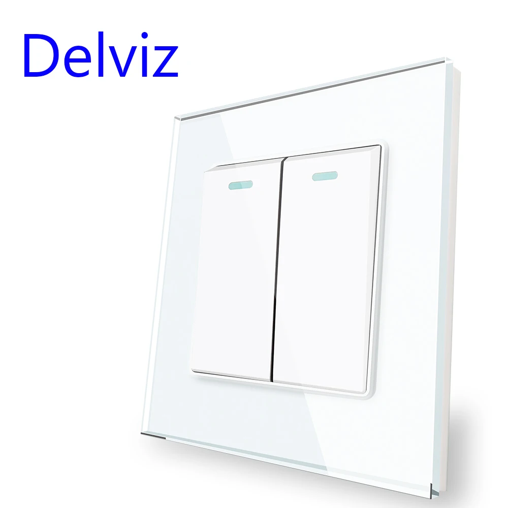 Delviz Crystal glass panel Switch, UK wall switch for residential decoration, AC 110V~250V, 2 Gang / 2 Way Wall Lamp 16A Switch