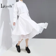 Белые асимметричные юбки, кружевная Женская одежда в стиле ампир, повседневные однотонные юбки до середины икры, модные элегантные весенние юбки черного цвета