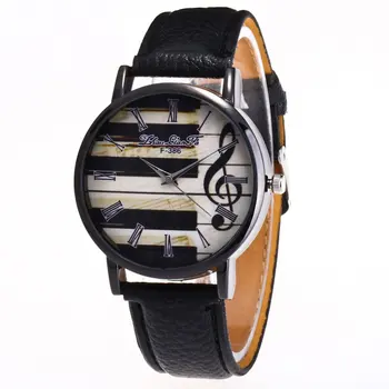 

New Quartz Watch Beautiful Piano Pattern Litchi Leather Strap Round Dial Quartz Watches Exquisite Workmanship