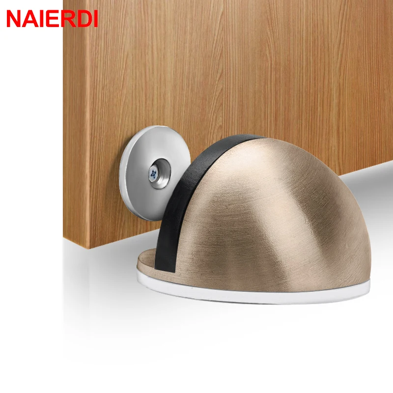 NAIERDI Stainless Steel Rubber Magnetic Door Stopper Non Punching Sticker Hidden Door Holders Floor Mounted Nail-free Stops