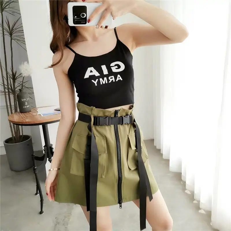 

Bud Skirt Women's 2019 Spring And Summer New Style A- line Skirt Students High-waisted Versatile Pocket Zipper Workwear Short Sk