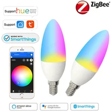 

AC85-265V Zigbee3.0 7W RGBCW Smart Candle Light C37 Tuya Smart Pointed Bulb Alexa Google Voice Control