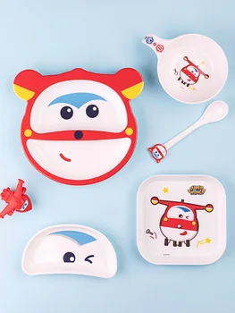 

Super Wings Tableware Set Eco-Friendly Baby Plate Dish Children Dishes Dinnerware Kids Anti-hot Training Bowl Spoon