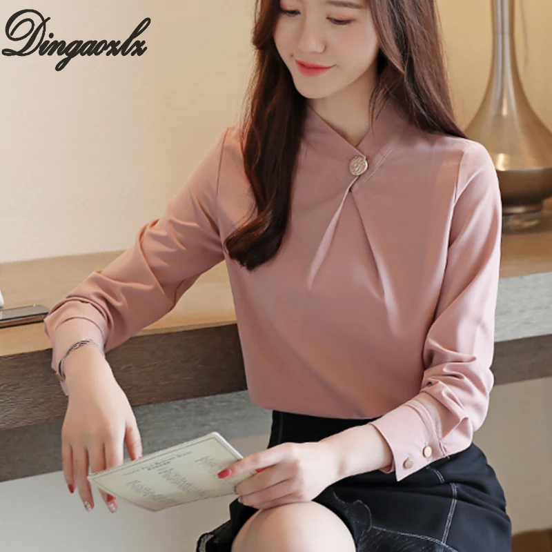

Dingaozlz korean 2019 new fashion long sleeve chiffon blouse solid color chiffon shirt casual clothing women tops