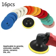 Kit de almofadas de polimento de diamante 4 tamanhos molhados/secos, para pedra de granito, mármore, uso em polimento, conjunto de discos de moagem, 16 peças