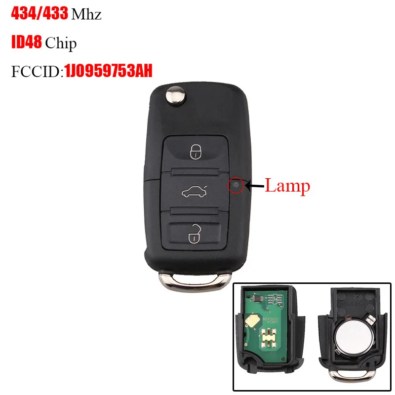 3 кнопки дистанционного автомобильного ключа 434 МГц для VolksWagen Passat Bora Polo Golf Beetle Blank