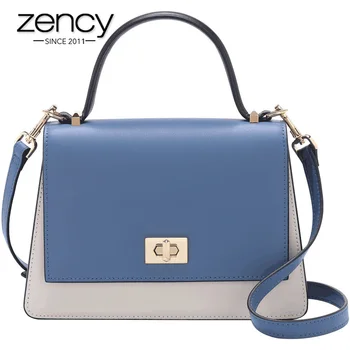 

Zency Fashion Panelled Colors Women Tote Handbag 100% Genuine Leather Elegant Lady Shoulder Crossbody Bag Black Blue Dating Bags