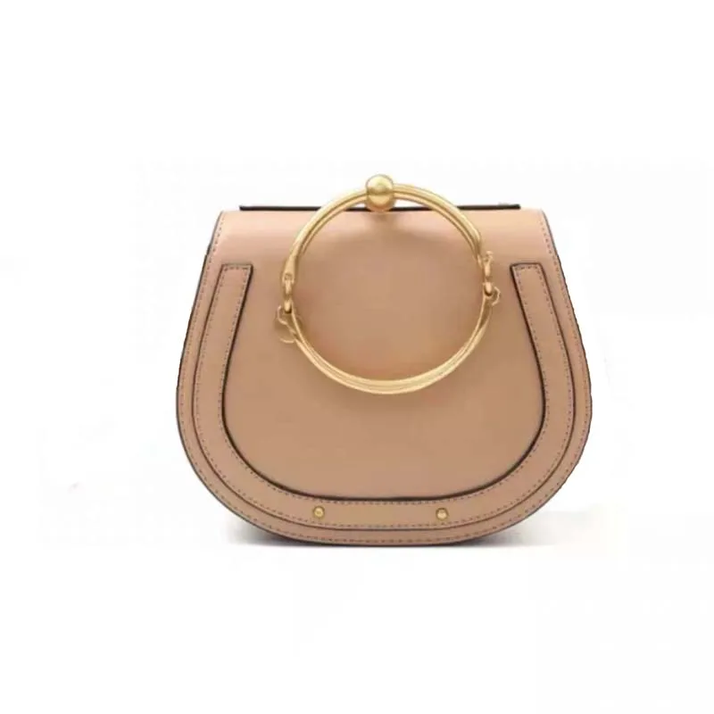 Round Beige Pink Sammons, роскошная женская сумка, брендовая сумка на плечо, половина Сумочка с изображением Мун, модная сумка через плечо, натуральная кожа, кошелек, кольцо, женская сумка - Цвет: Round Beige Pink
