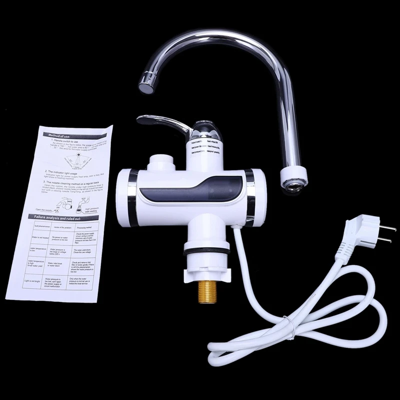 

Eu Plug Electric Kitchen Water Heater Tap Instant Hot Water Faucet Heater Cold Heating Faucet Tankless Instantaneous Water Heate