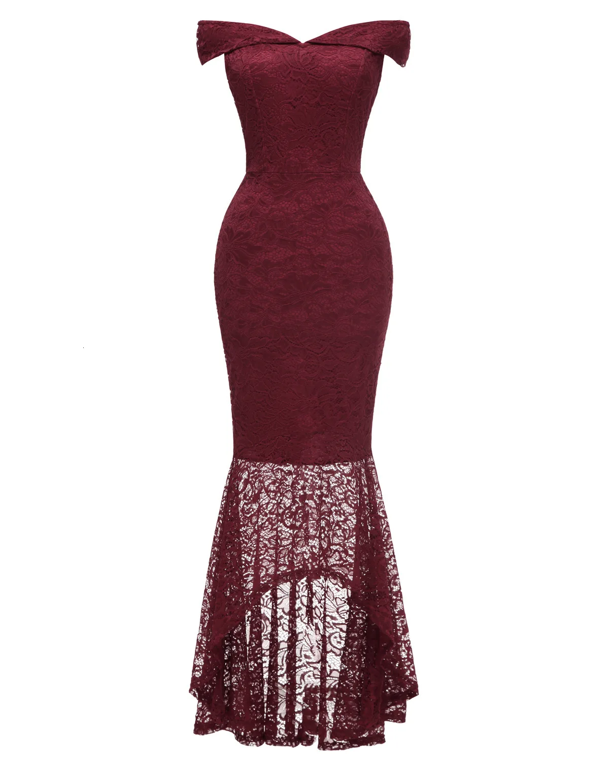 BacklakeGirls Robe De Soiree сексуальное бордовое кружевное вечернее платье с вырезом лодочкой и открытыми плечами вечернее платье русалки Abendkleider
