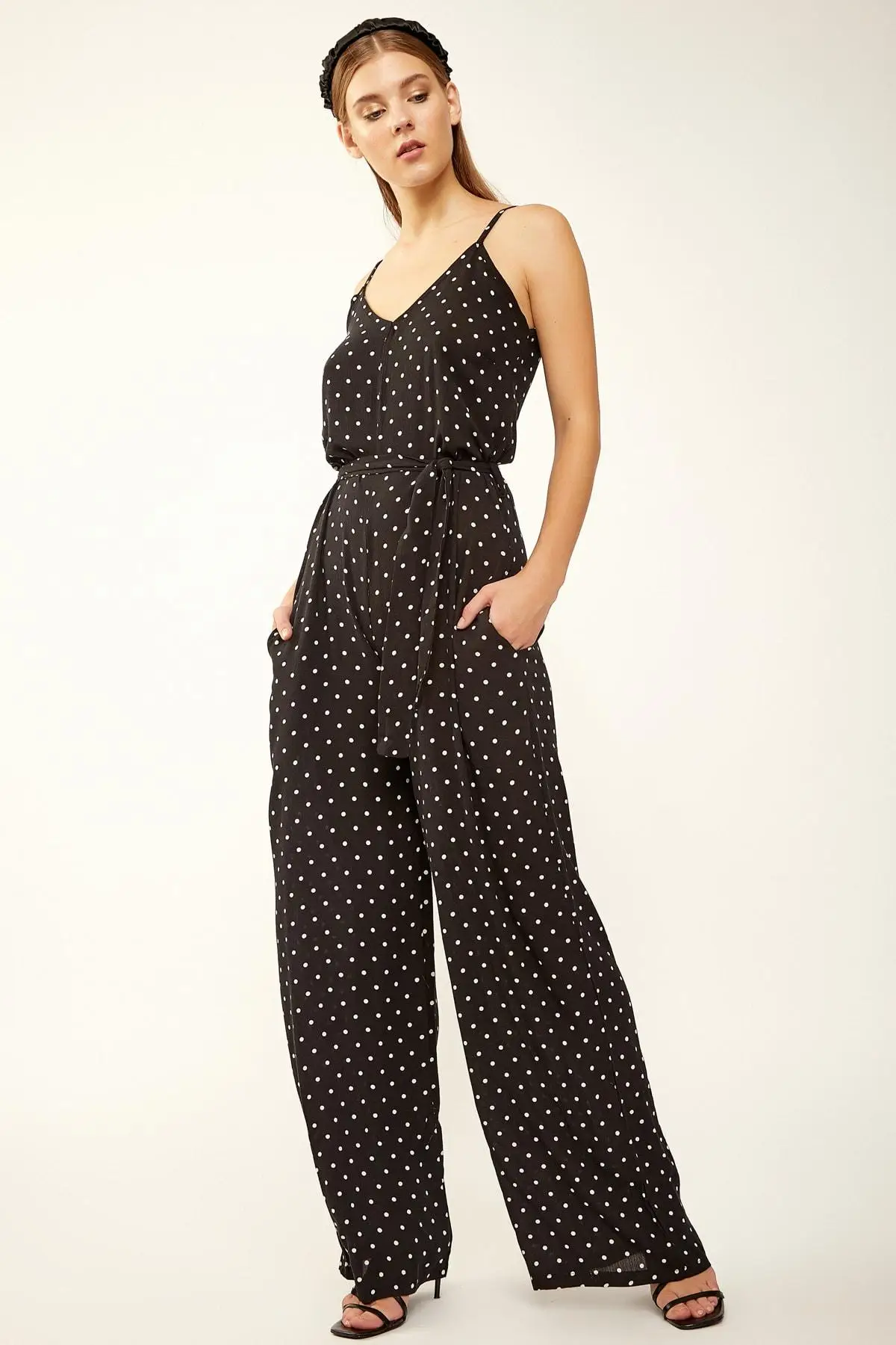 

Happiness ist. Women's Black Polka Dot Viscose Jumpsuit YM00129