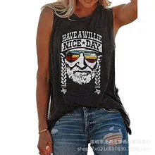 Camisetas divertidas con estampado de letras, camisetas sin mangas con gráficos de tonos de puesta de sol Vintage para mujer, que tengas un día bonito de Willie