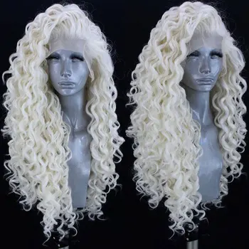 

Bombshell Synthetic Hair 13*3 Lace Front Wig White Deep Kinky Curly Heat Resistant Fiber Hair Side Parting For White Women Wigs