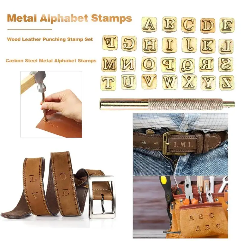 26pcs Bois Cuir Punching Stamp Set en acier au carbone Metal Alphabet Carving Craft 