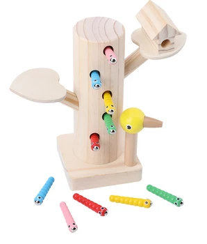 

Woodpecker Catch Worms Game Toys Magnetic 3D Puzzle Wooden Worm Tree Kids Early Learning Educational Toy For Children Kids party