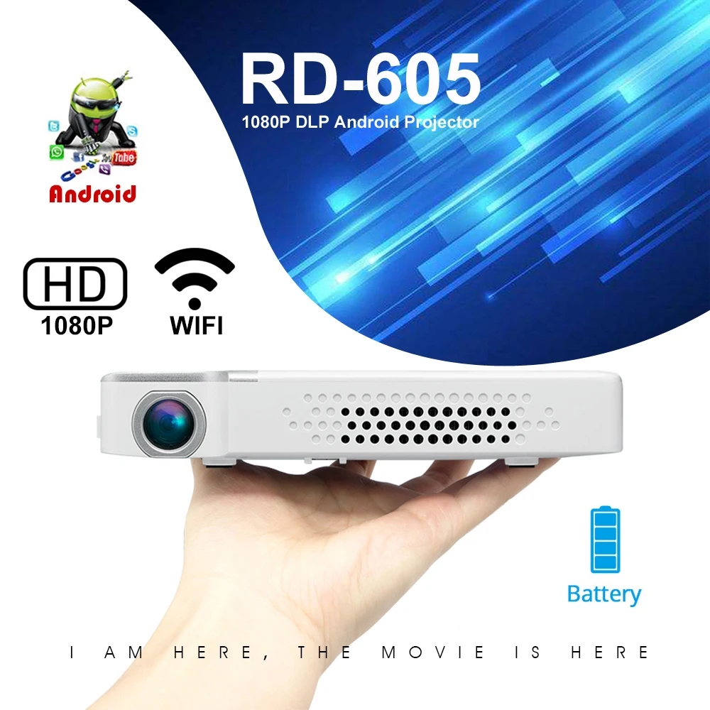 

RD-605 DLP Mini Android Projector HD 1080P 150 ANSI lumens easy to carry home Android Projector Portable Projector with battery