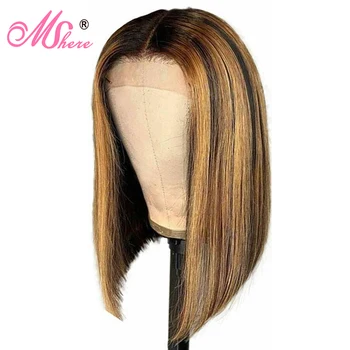 

Mshere Ombre Human Hair Wig Peruvian Straight Highlight Bob Wig Colored 13x4 Lace Front Human Hair Wigs Remy Hair Pre Plucked