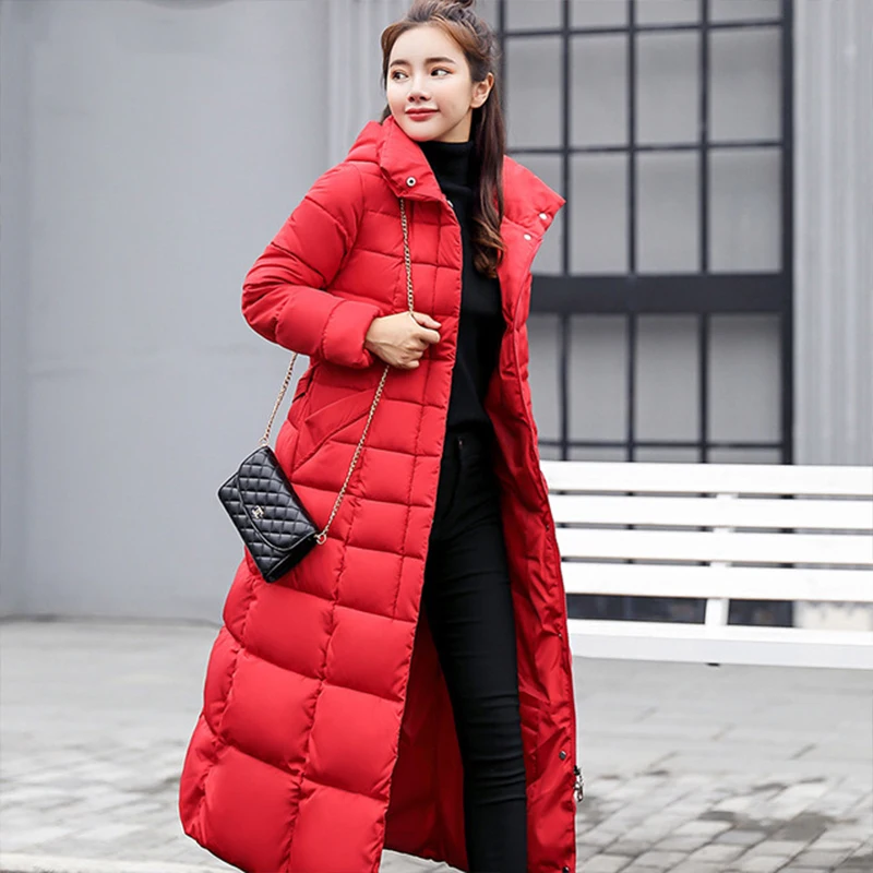 Long Winter Jacket and Coat for Women with Fur Cotton Padded Warm