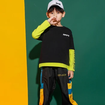 

Hip Hop Kids 2019 New Street Wear Performance Outfits Loose Clothes Hip Hop Boys Show Suit Children Costume Dance Pants BL2665