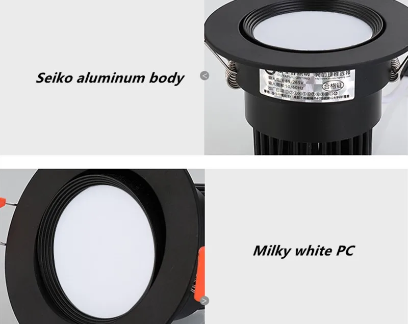 LED Downlight dimmable 3W 5W 7W 9W12W cob led spot 220V / 110V ceiling lamp recessed down lights round led light black body