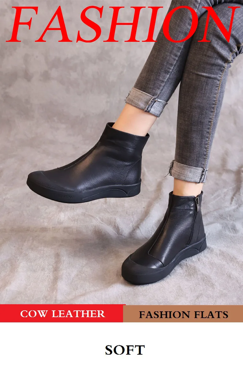 Women's Flat Leather Ankle Boots