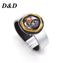 D&D Wide Leather Crystal Leather Bracelets for Women Fashion Trendy Metal Charm Wide Cuff Bracelet Femme Jewelry