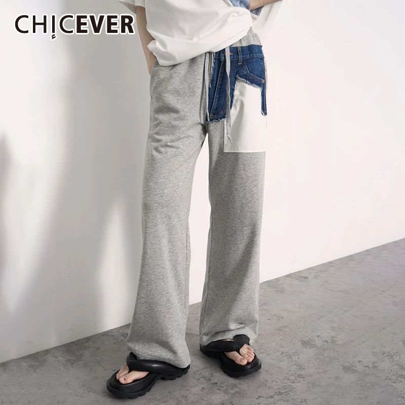 

CHICEVER Casual Colorblock Patchwork Irregular Pocket Baggy Jean For Women High Waist Wide Leg Denim Women's Pant 2022 Spring