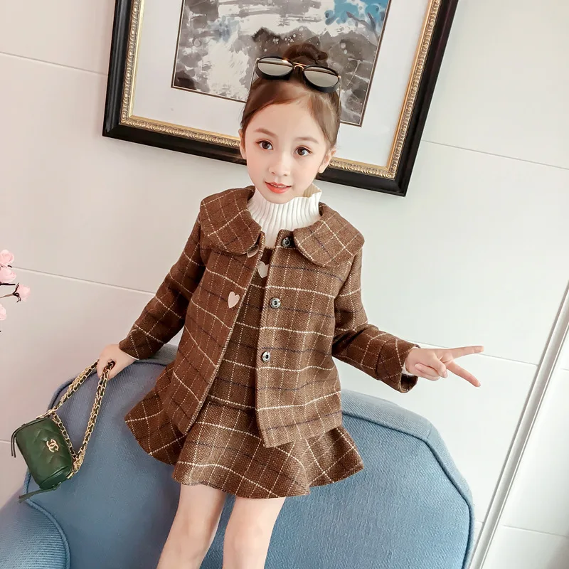 

2019 Autumn And Winter New Products Korean-style Girls Heart Embroidered Woolen Vest + Woolen Jacket Two-Piece Set Dk105