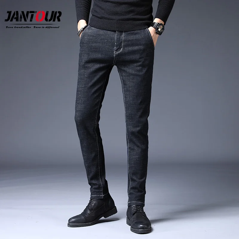 

Jantour Men's brand jeans 2019autumn winter new high quality cotton Slim stretch denim jeans young fashion casual men's trousers