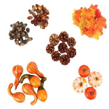

166PCS Fake Pumpkin Props Maple Leaf Acorn Pine Cone Decorations Photo Props