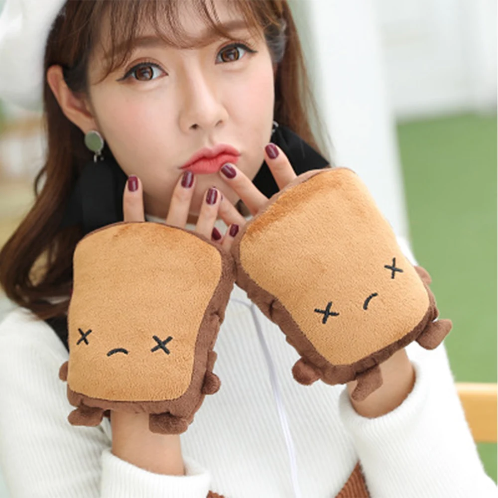 

Warmer Heated Gloves Hand Warmers USB Gloves Fingerless Cute New Year Christmas Gift Toast Shape Winter Gloves