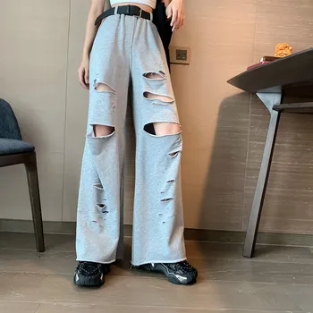 

Sweatpants Women Clothes Pants Streetwear Fashion Korean Style Wide Leg Harajuku Baggy Ripped High Waisted Vintage 2020 Summer