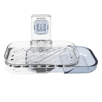 

Kitchen Bathroom Drill Free Wall Mounted For Shower Non Slip With Drain Sink Transparent Tray Soap Holder ABS Suction Cup Tub