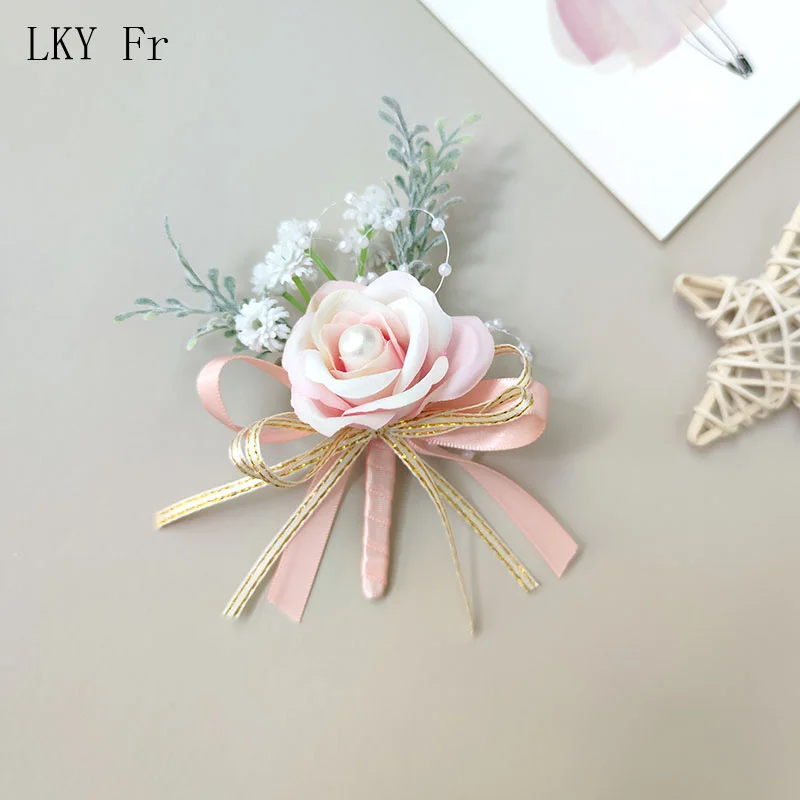 Lky Fr Boutonniere Pins White Wedding Corsage Bracelet Bridesmaid Men Suit  Buttonhole Accessories Brooch Flowers Artificial Rose - Boutonnieres -  AliExpress