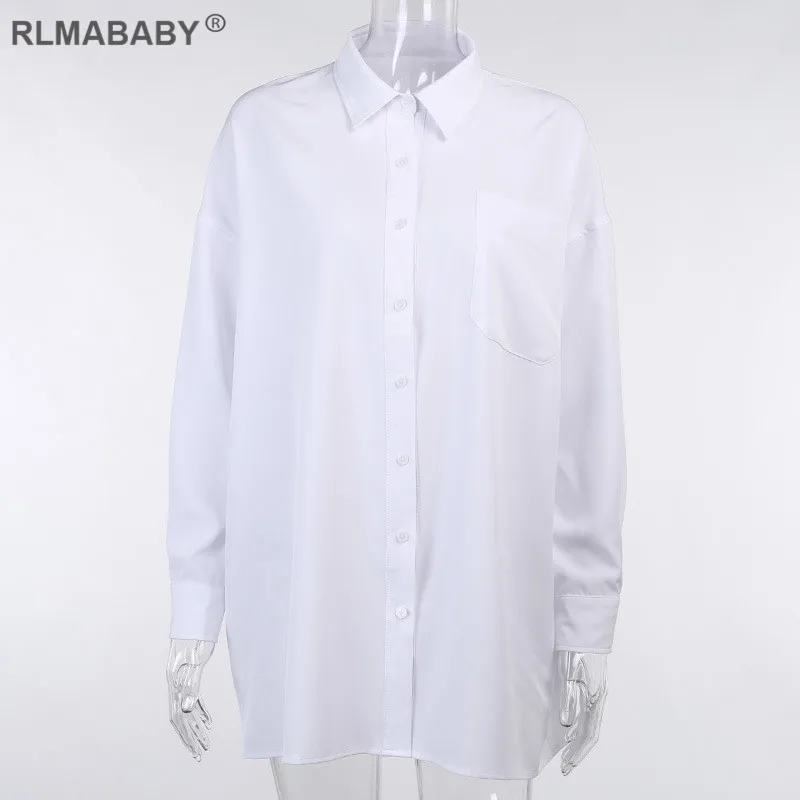 Boyfriends Loose Sexy White Blouse Shirts Elegant Turn-Down Collar Lantern Sleeve Oversize Women Blouse Casual Fashion Shirts