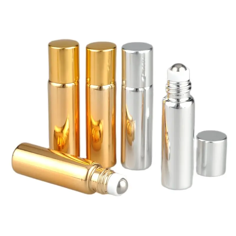 

30pcs Roll on Bottle Portable Essential Oil Bottle Steel Roller Mini Empty UV Gold Silver Glass Refillable Bottles 5ml 10ml