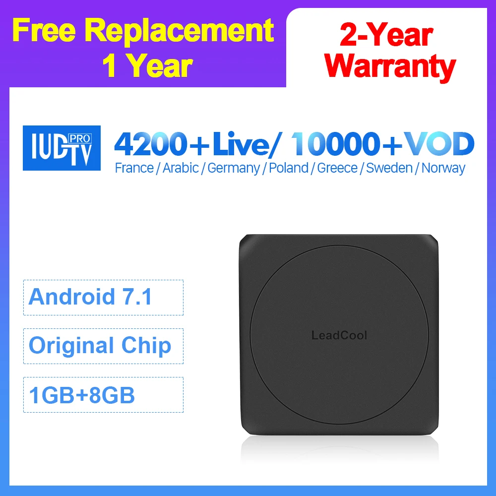 IPTV Sweden Spain France Leadcool Android 7.1 TV Box IUDTV Pro IPTV Italy Spain Turkey Portugal Arabic France IP TV Subscription