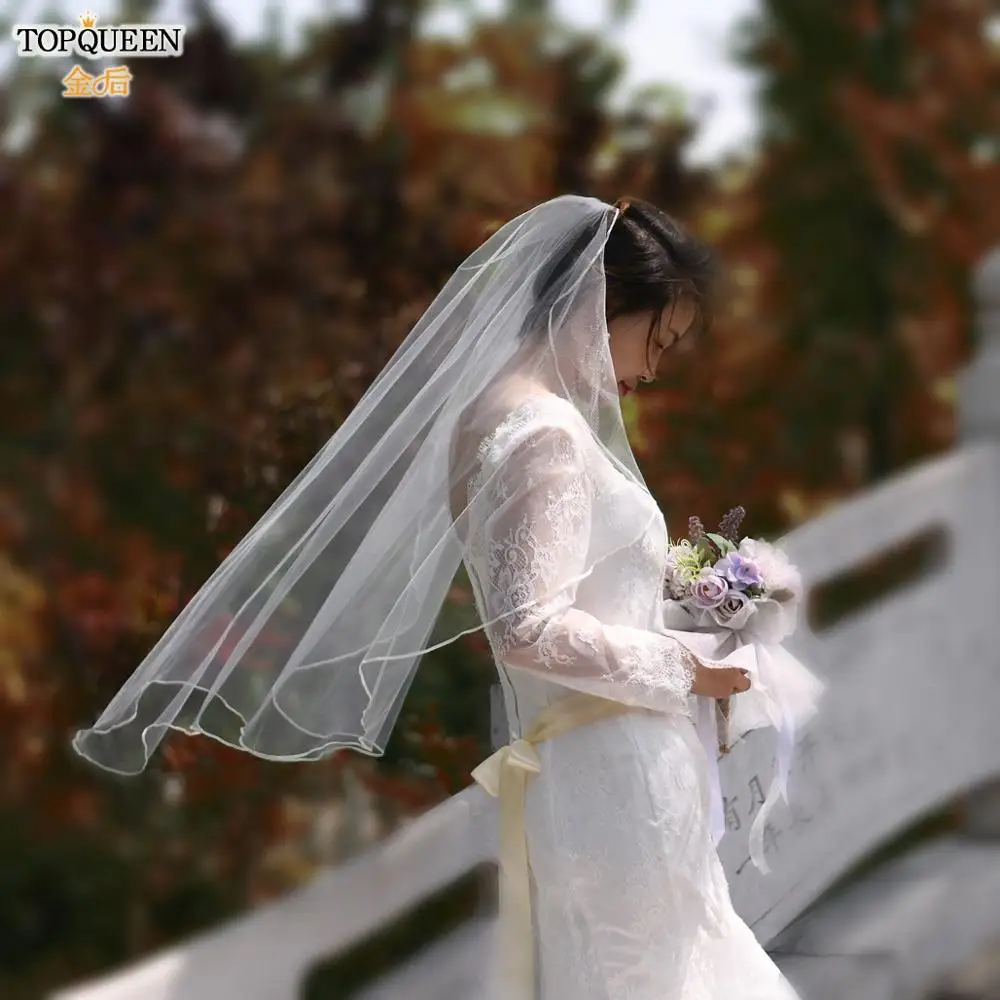 

TOPQUEEN V21 New Design Bridal Veil Customised Bridal Veils White ivory Shoulder Length Veil White 2020 Lighting Bridal Veil
